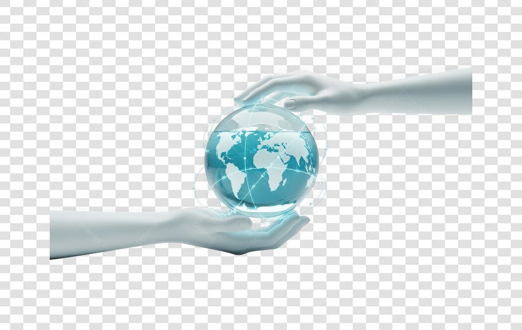 Elemento 3D Mãos Segurando Globo Terrestre PNG Fundo Transparente