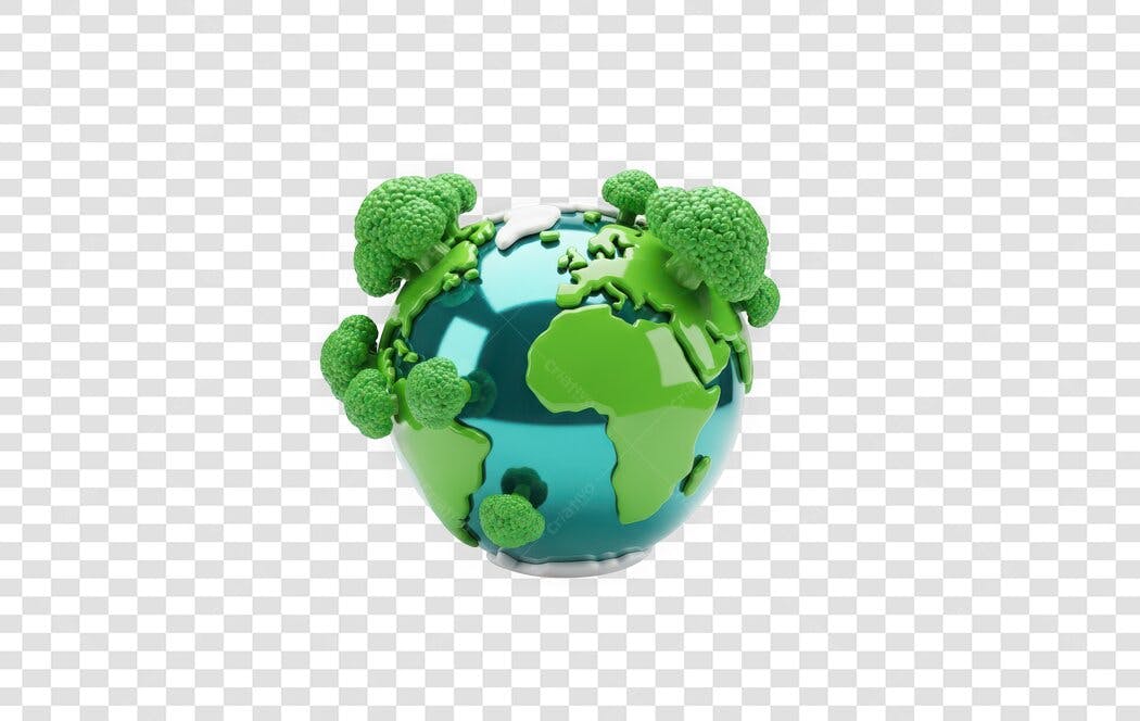 Elemento 3D Planeta Terra com Árvores Verdes PNG Fundo Transparente
