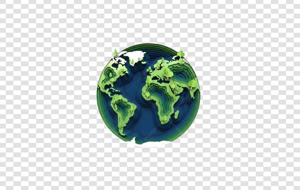 Elemento 3D Planeta Terra Verde Azul PNG Fundo Transparente