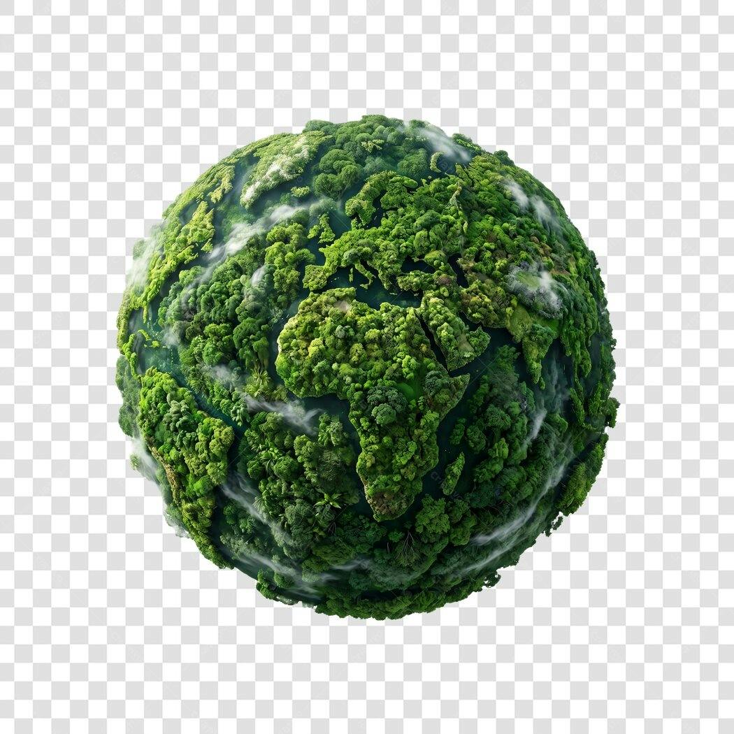 Elemento 3D Planeta Terra Verde Sustentabilidade PNG Fundo Transparente