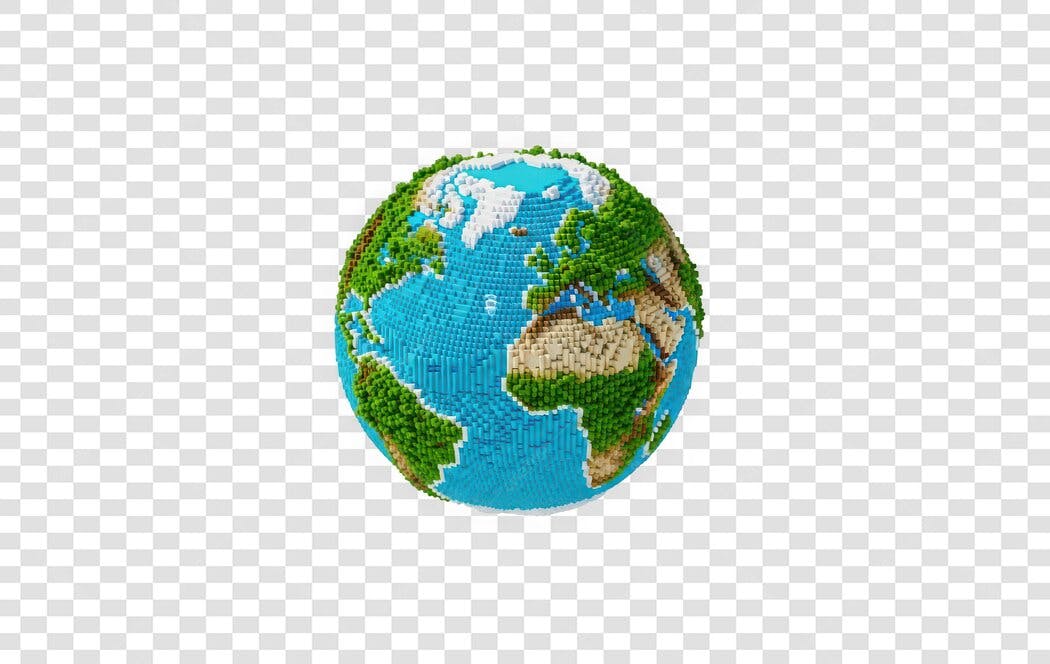 Elemento 3D Planeta Terra Voxel Pixel Art PNG Fundo Transparente