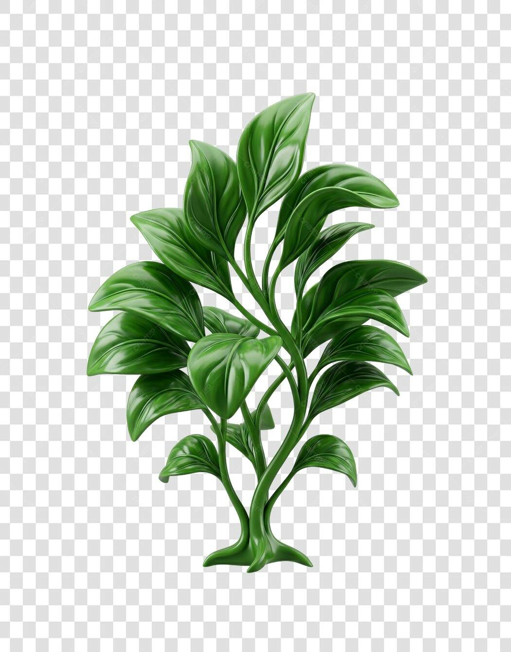 Elemento 3D Planta Folhas Verdes Decorativo PNG Fundo Transparente