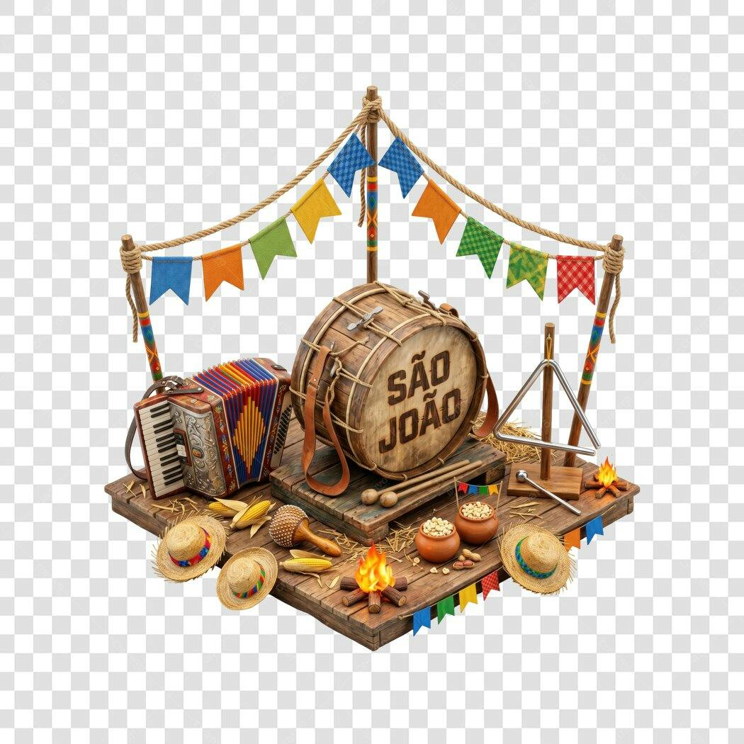Elemento 3D São João Festa Junina Junho PNG Fundo Transparente