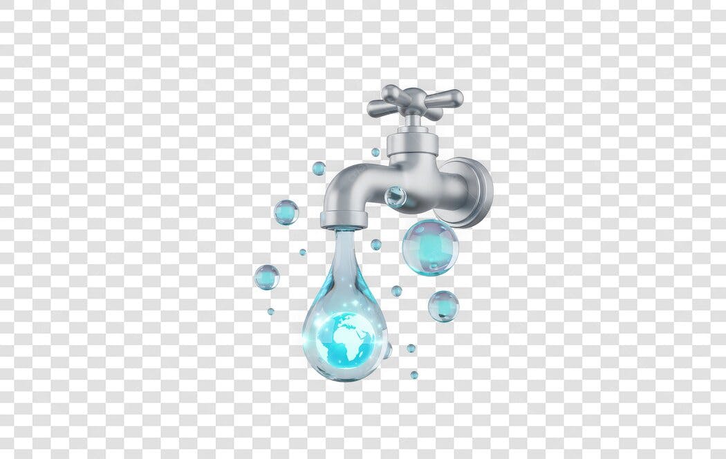 Elemento 3D Torneira Gota Água Mundo PNG Fundo Transparente