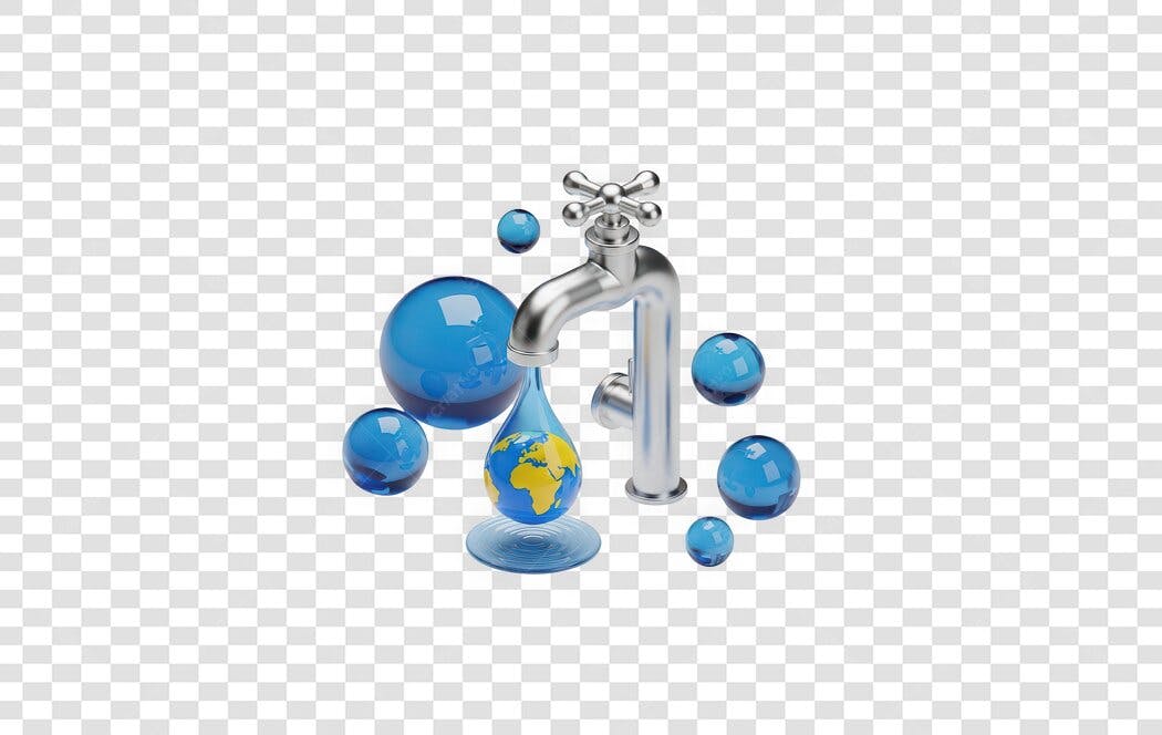 Elemento 3D Torneira Gota Água Mundo PNG Fundo Transparente