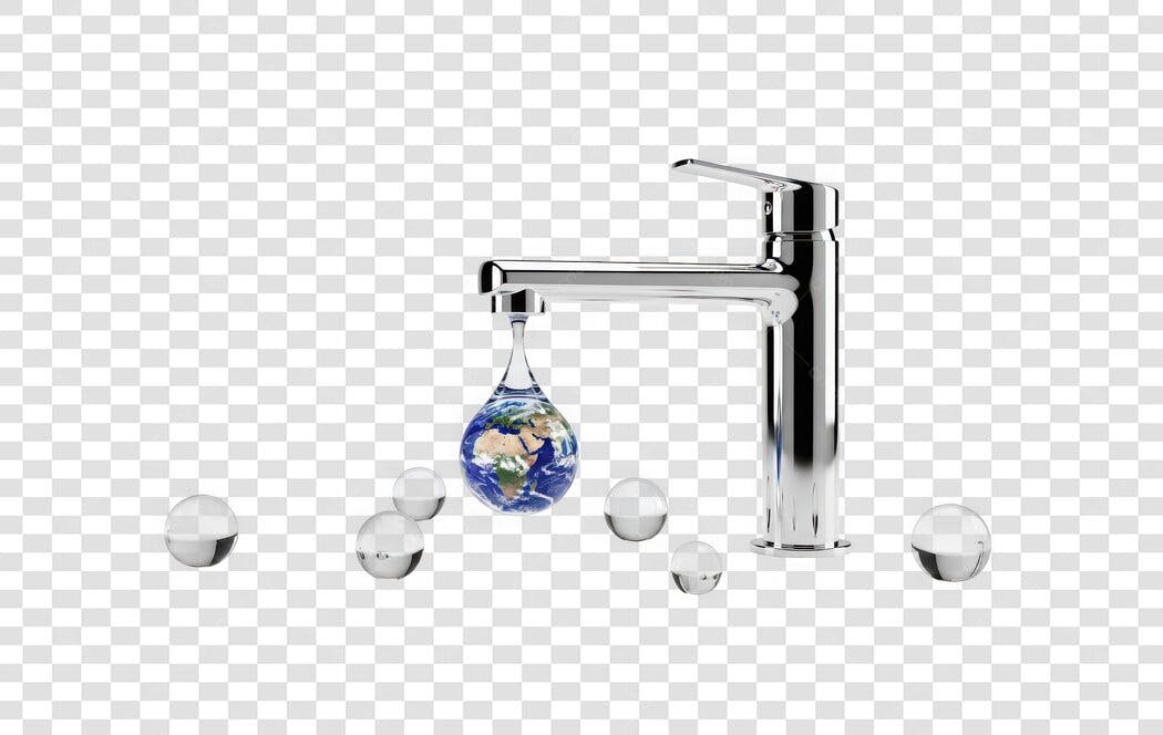 Elemento 3D Torneira Gota Água Planeta Terra PNG Fundo Transparente