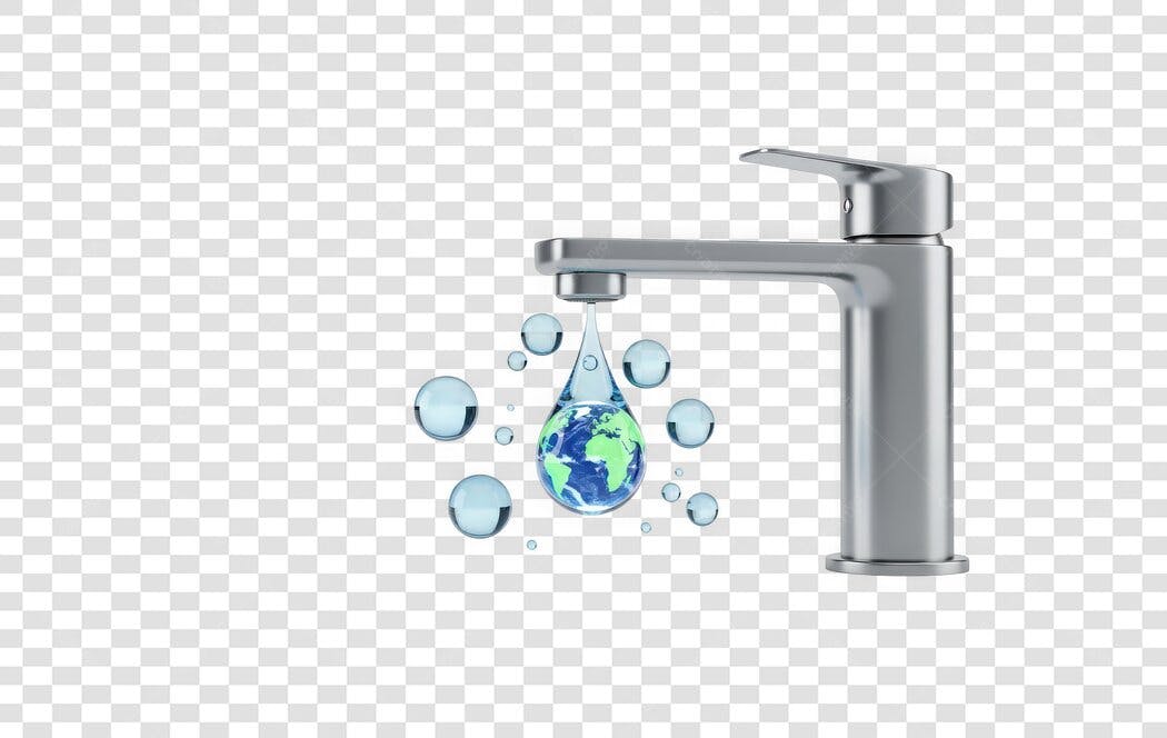 Elemento 3D Torneira Gota Terra Água PNG Fundo Transparente