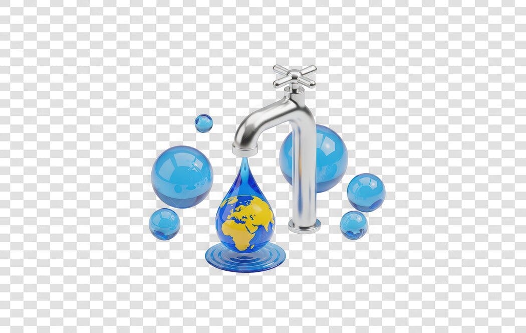 Elemento 3D Torneira Gota Terra Água PNG Fundo Transparente