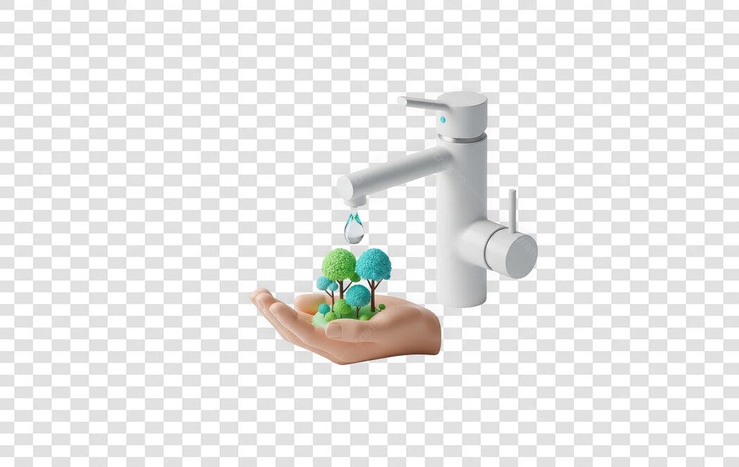Elemento 3D Torneira Mão Árvores Gota Água PNG Fundo Transparente