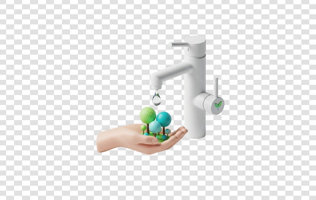 Elemento 3D Torneira Mão Árvores Sustentabilidade PNG Fundo Transparente