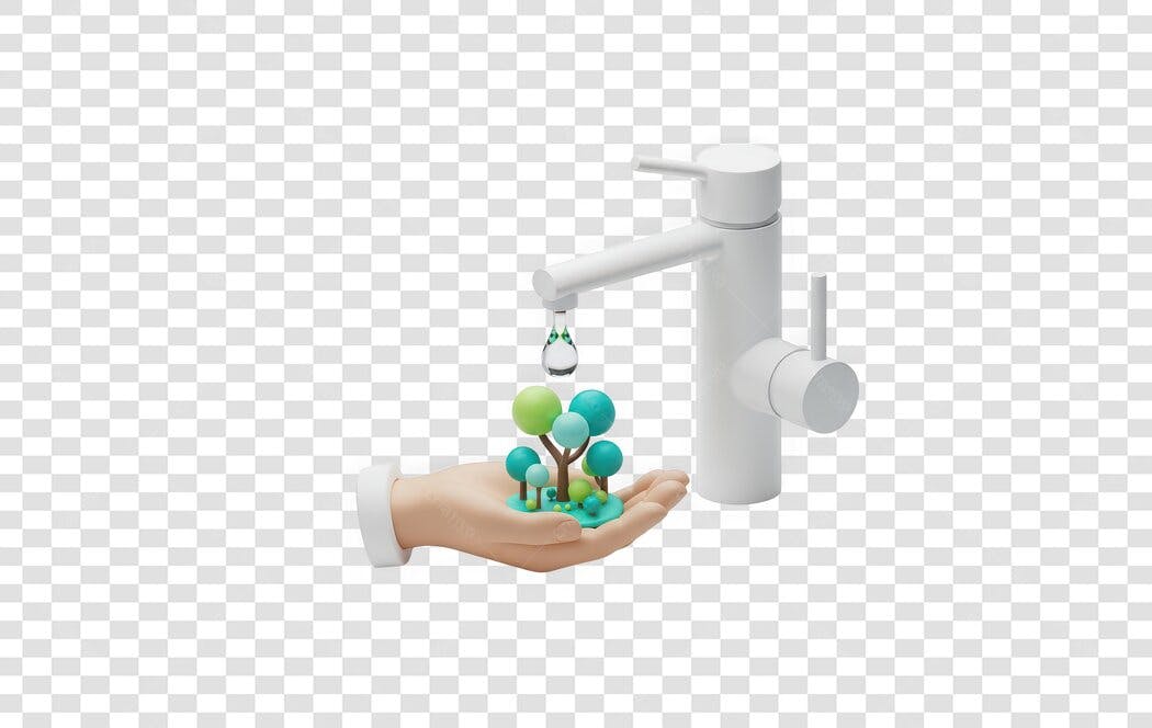 Elemento 3D Torneira Mão Árvores Sustentabilidade PNG Fundo Transparente