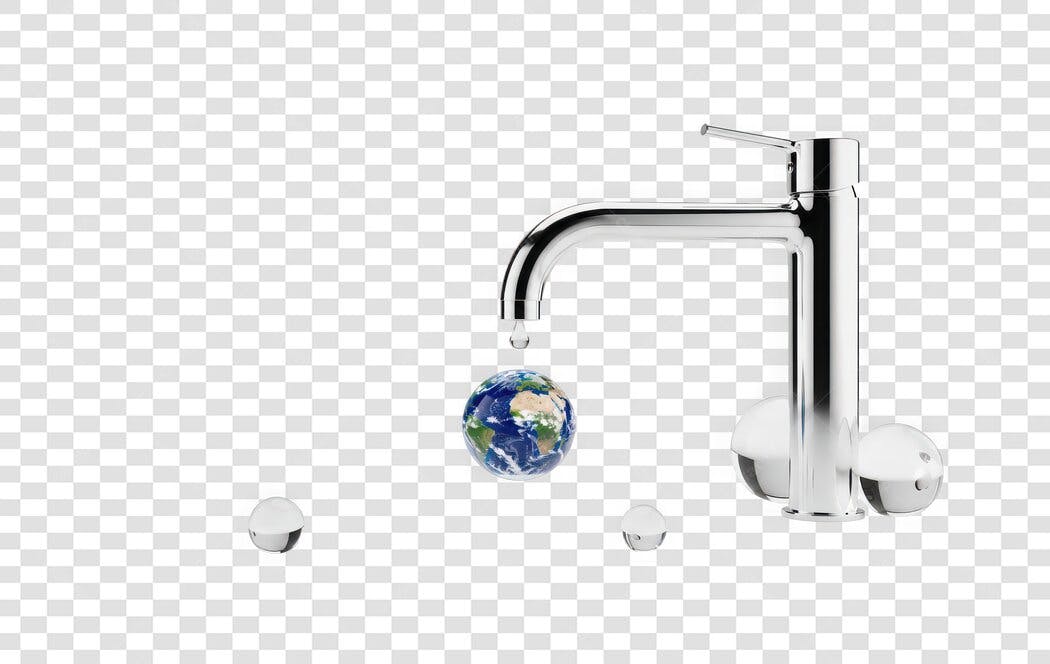 Elemento 3D Torneira Terra Gota Água PNG Fundo Transparente