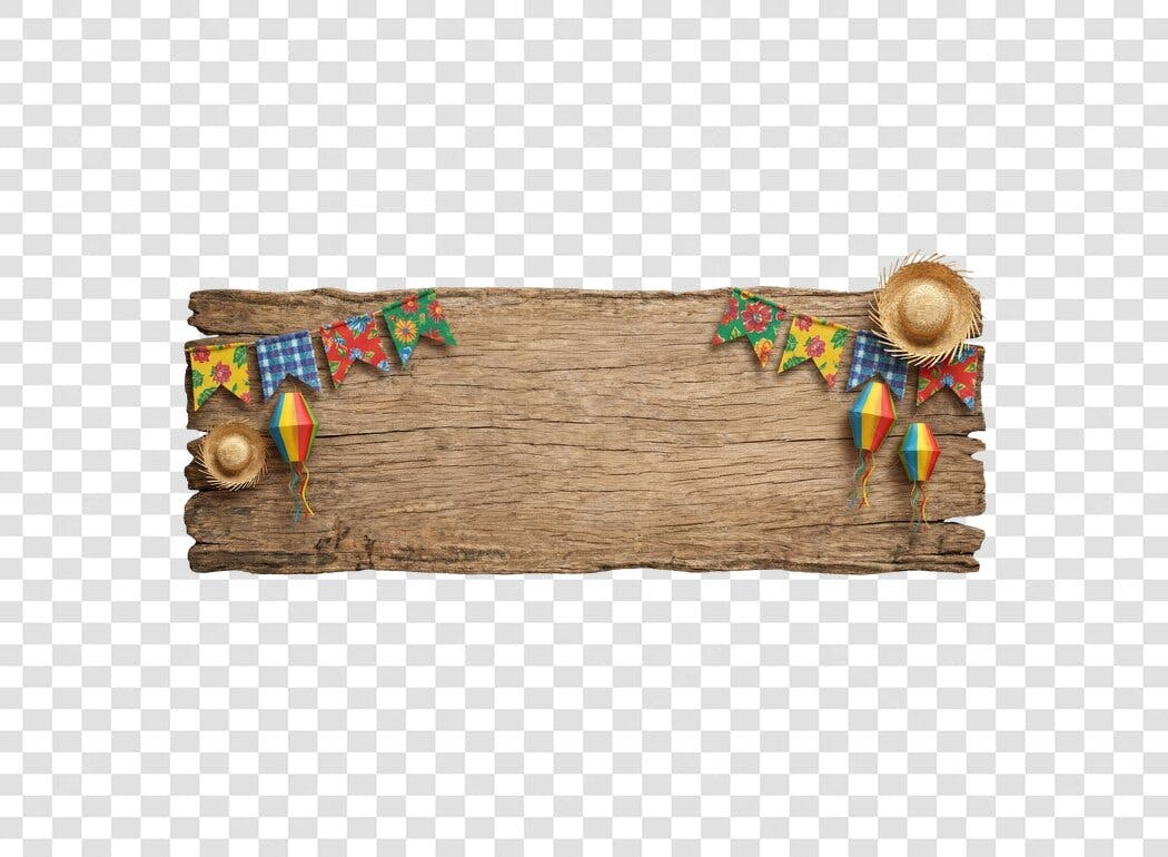 Elemento Decorativo Placa Madeira Festa Junina Junho PNG Fundo Transparente