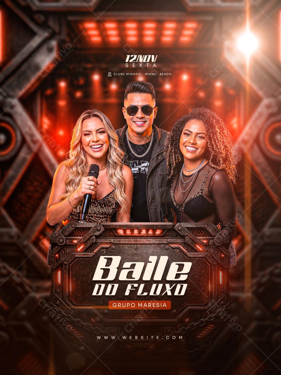 Flyer Baile do Fluxo Festa Balada PSD Editável