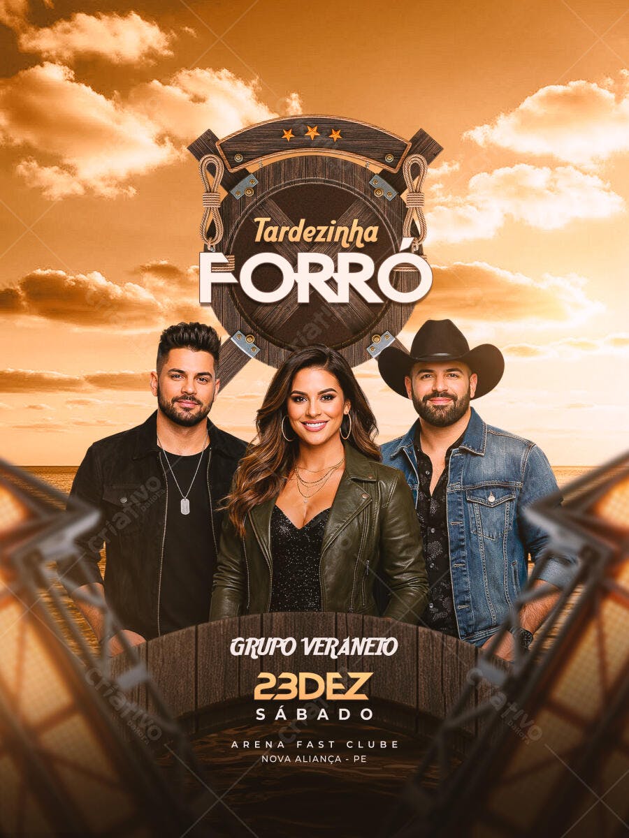 Flyer Tardezinha Forró Dezembro Grupo Veraneio PSD Editável