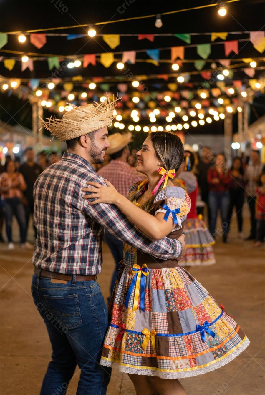 Foto Casal Dançando Festa Junina Trajes Típicos Arraial