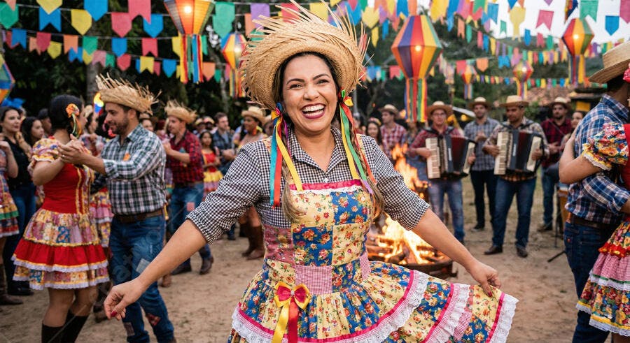Foto Mulher Sorrindo Festa Junina Arraial Fogueira