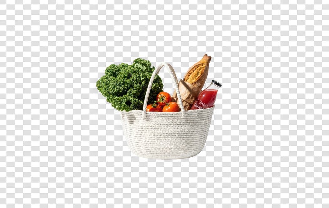 Foto Recortada Cesta de Compras com Alimentos PNG Fundo Transparente
