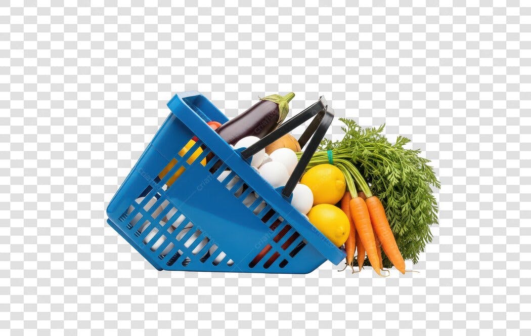 Foto Recortada Cesta de Compras com Legumes PNG Fundo Transparente