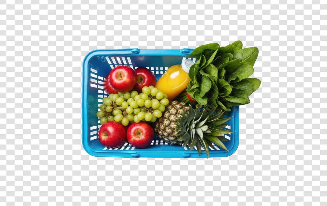 Foto Recortada Cesta de Compras Frutas e Verduras PNG Fundo Transparente
