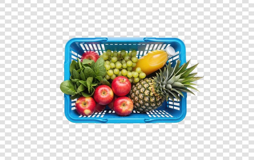 Foto Recortada Cesta de Compras Frutas e Verduras PNG Fundo Transparente