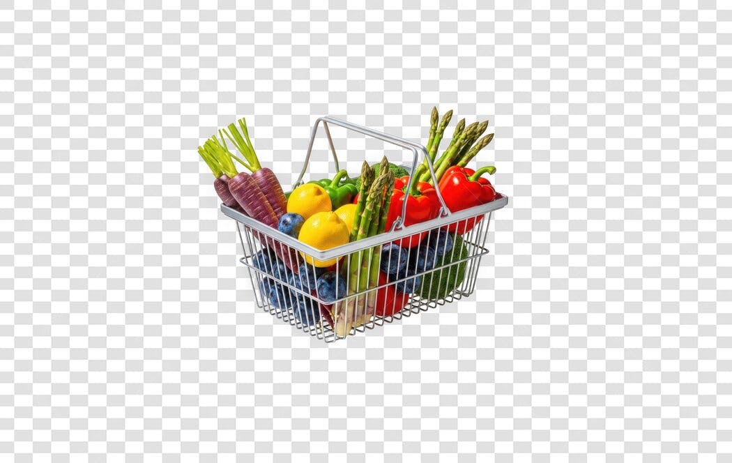 Foto Recortada Cesta de Compras Frutas Verduras PNG Fundo Transparente