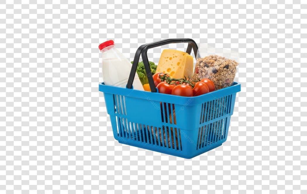 Foto Recortada Cesta de Compras Supermercado PNG Fundo Transparente