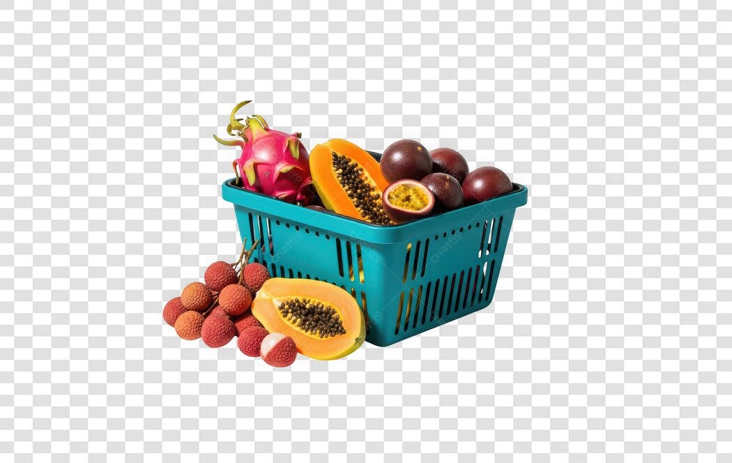 Foto Recortada Cesta Frutas Tropicais PNG Fundo Transparente