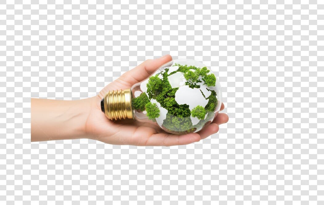 Foto Recortada Mão Segurando Lâmpada Terra Verde PNG Fundo Transparente