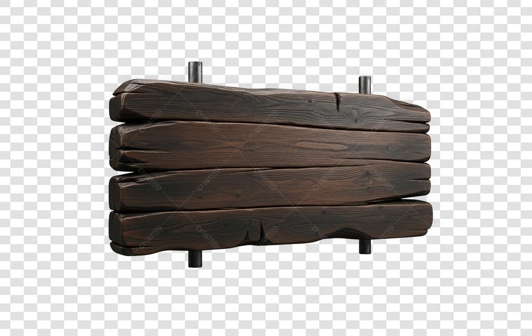 Foto Recortada Placa Madeira Rústica Escura PNG Fundo Transparente