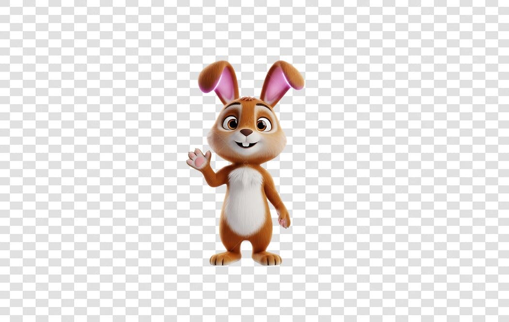 Personagem Ilustrado Coelhinho 3D Acenando PNG Fundo Transparente