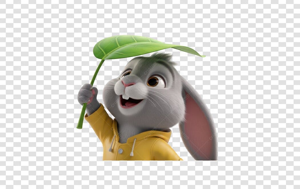 Personagem Ilustrado Coelho Bonitinho Folha Verde PNG Fundo Transparente