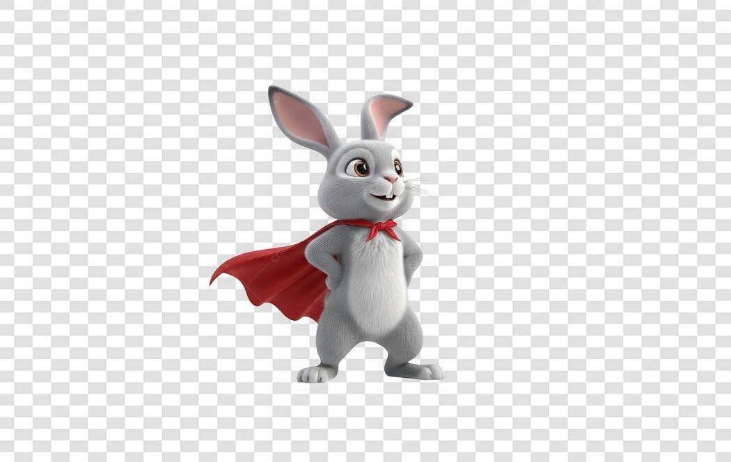 Personagem Ilustrado Coelho Super-Herói Capa Vermelha PNG Fundo Transparente