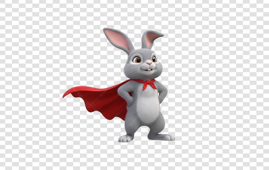 Personagem Ilustrado Coelho Super-Herói Páscoa PNG Fundo Transparente
