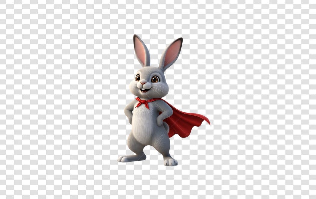 Personagem Ilustrado Coelho Super-Herói Páscoa PNG Fundo Transparente