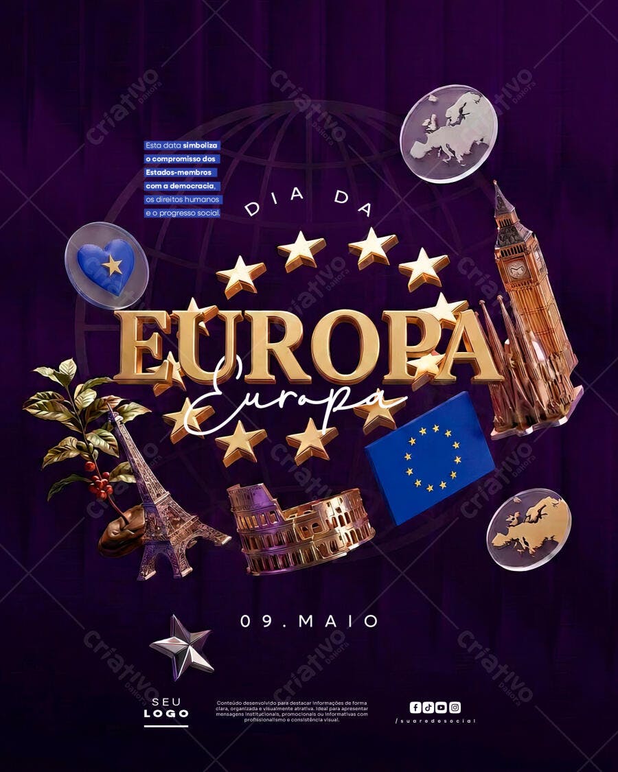 Post Dia da Europa 9 de Maio Institucional PSD Editável