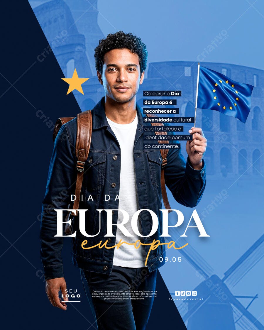Post Dia da Europa 9 de Maio PSD Editável
