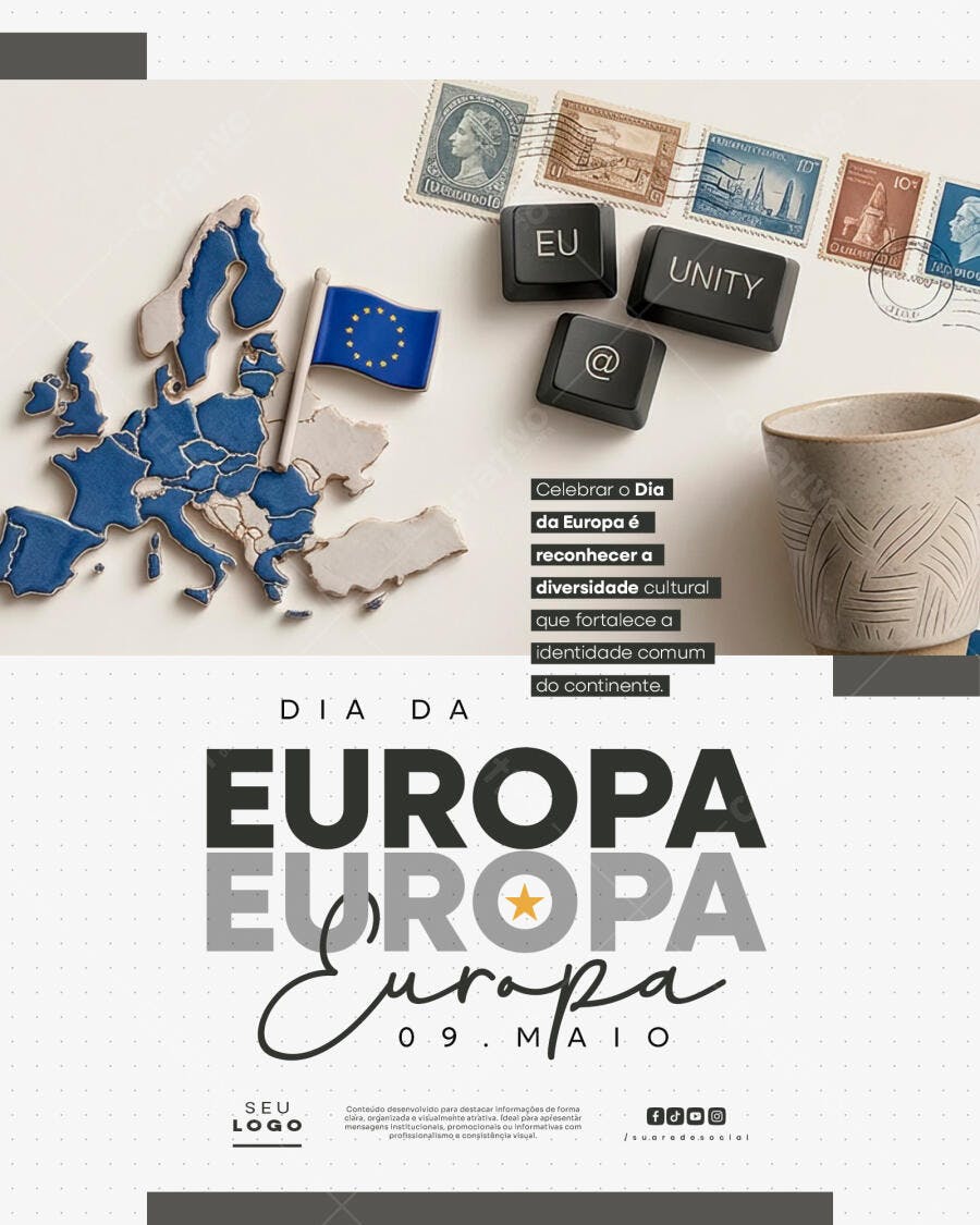 Post Dia da Europa 9 de Maio PSD Editável