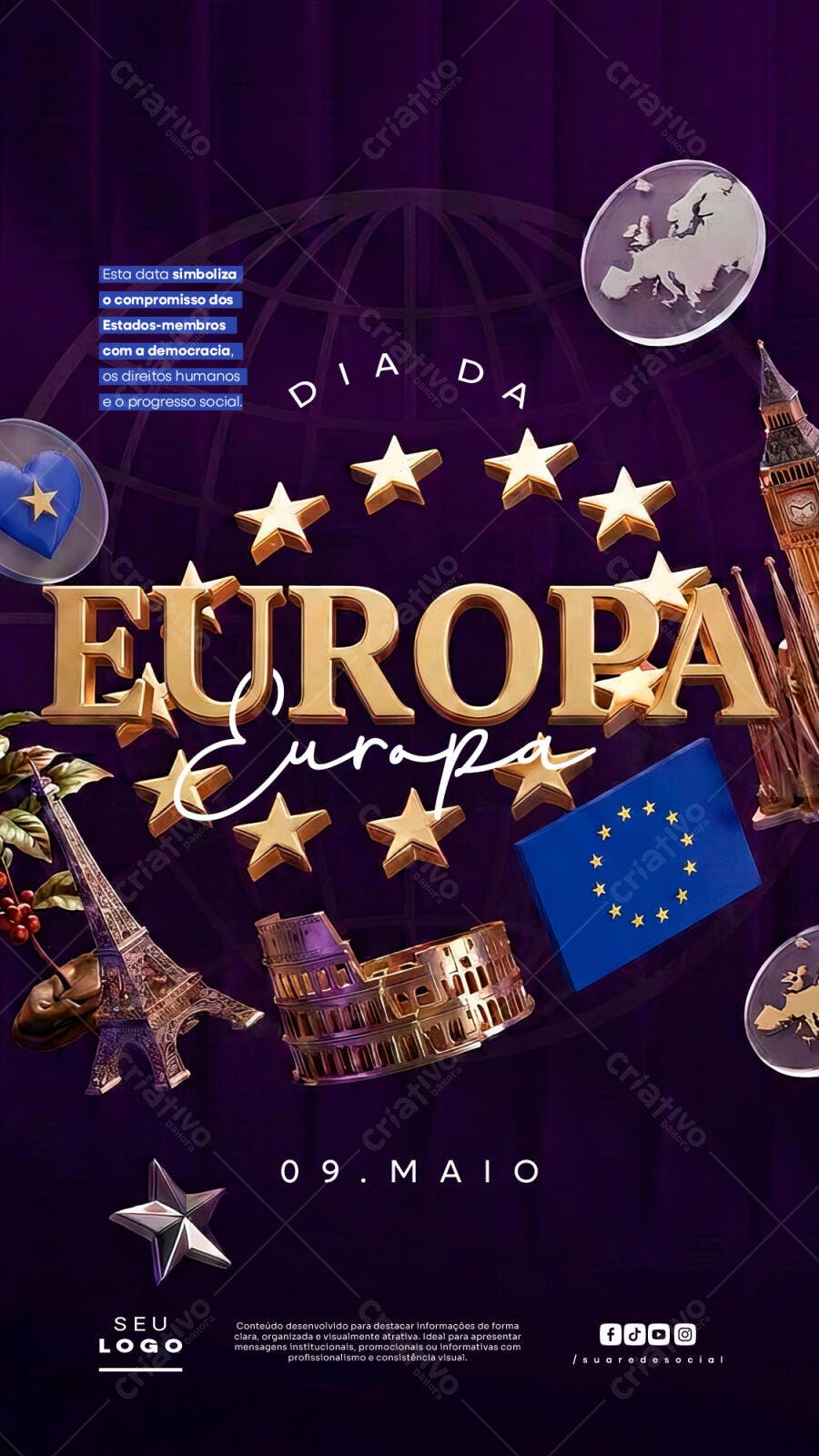 Post Dia da Europa 9 de Maio PSD Editável