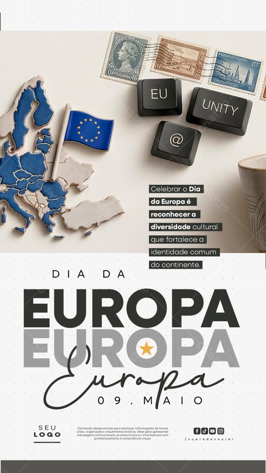 Post Instagram Dia da Europa 9 de Maio PSD Editável