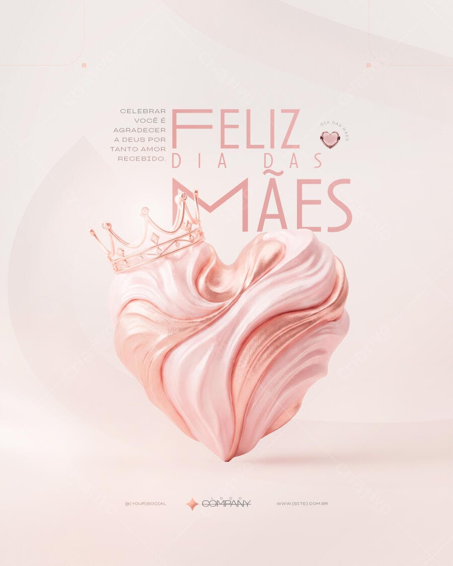 Post Instagram Dia das Mães Coração Coroa PSD Editável