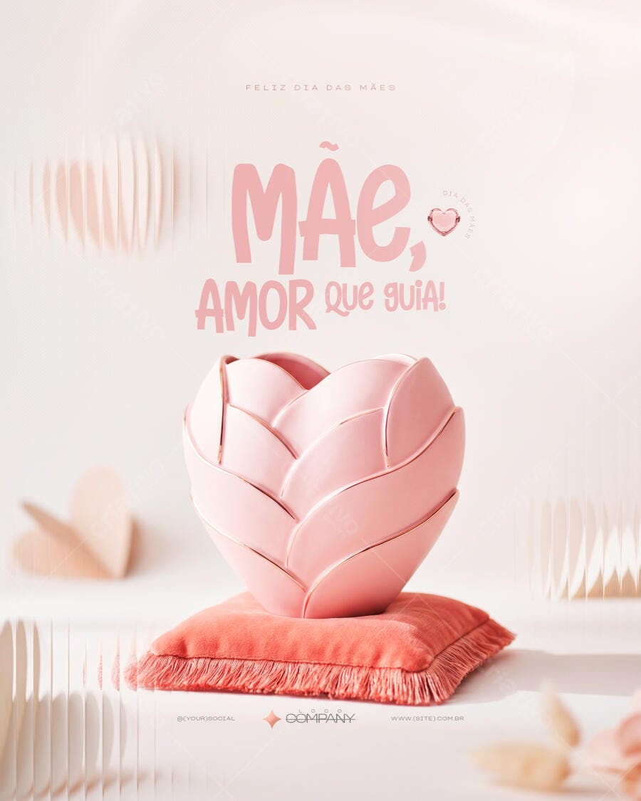 Post Instagram Dia das Mães Coração Rosa PSD Editável
