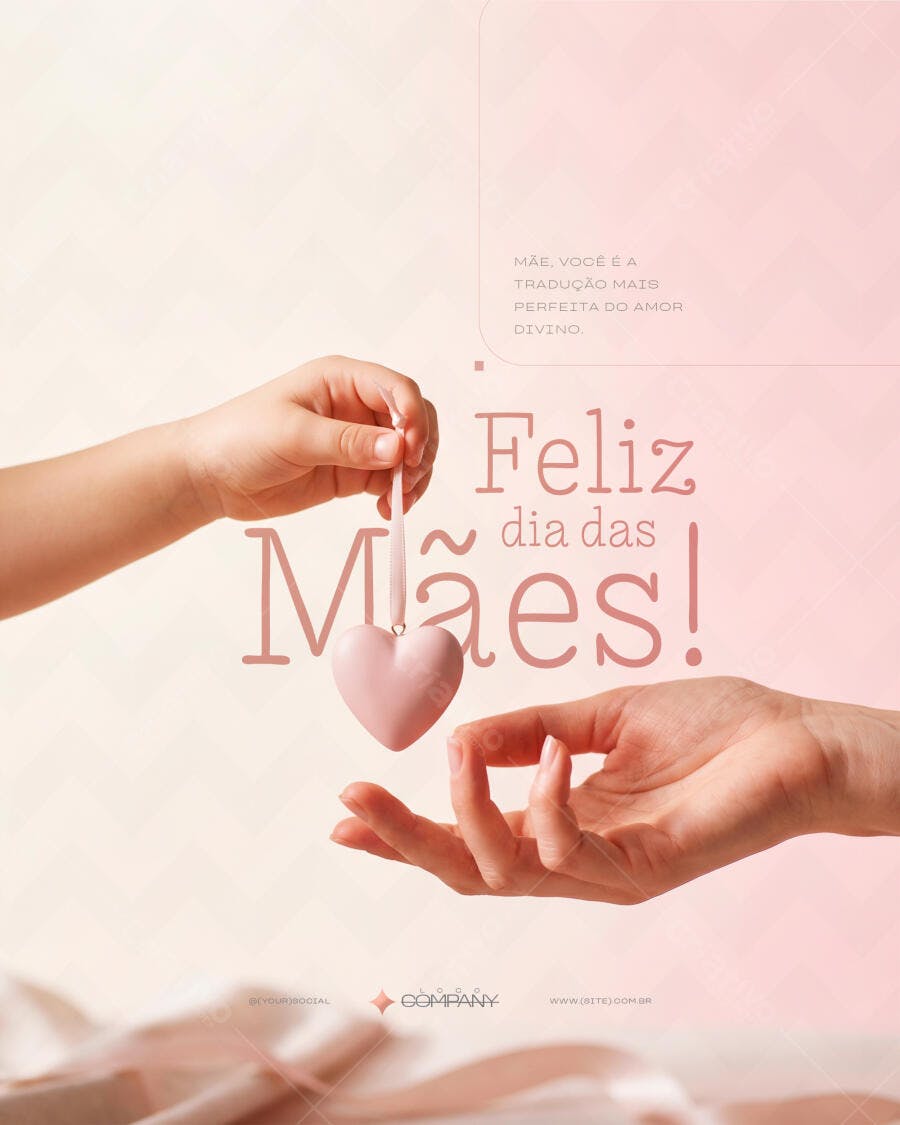 Post Instagram Dia das Mães Coração Rosa PSD Editável