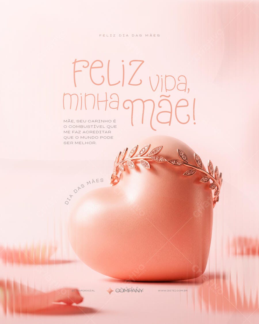 Post Instagram Dia das Mães Coração Rosé PSD Editável