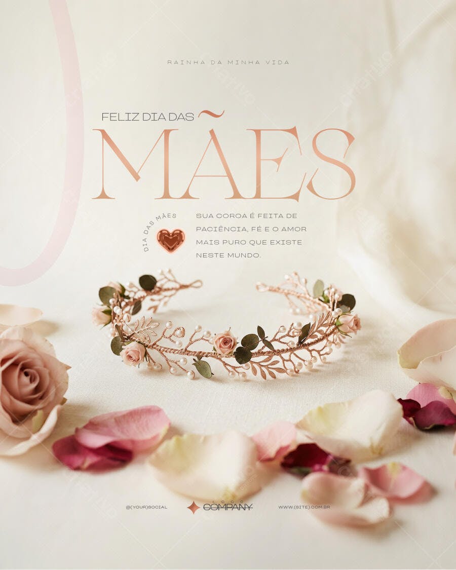 Post Instagram Dia das Mães Coroa Floral PSD Editável