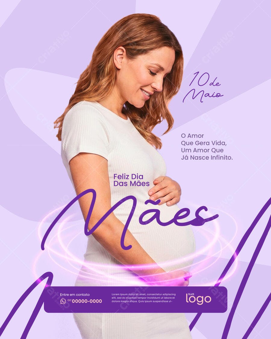 Post Instagram Dia das Mães Gravidez Roxo PSD Editável