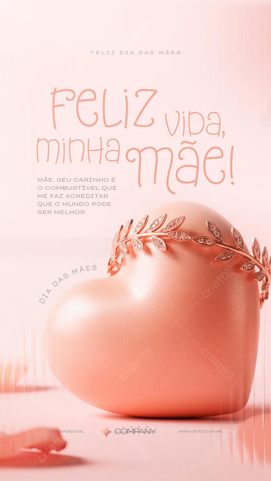 Story Dia das Mães Coração Rosé PSD Editável
