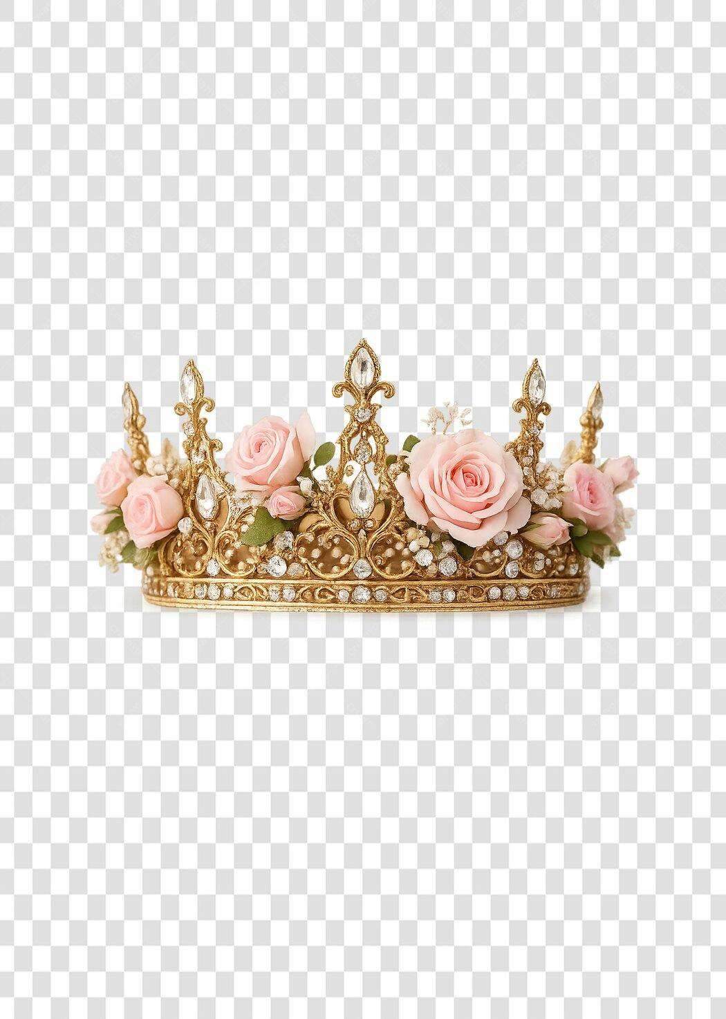 Elemento Decorativo Coroa Dourada Rosas PNG Fundo Transparente
