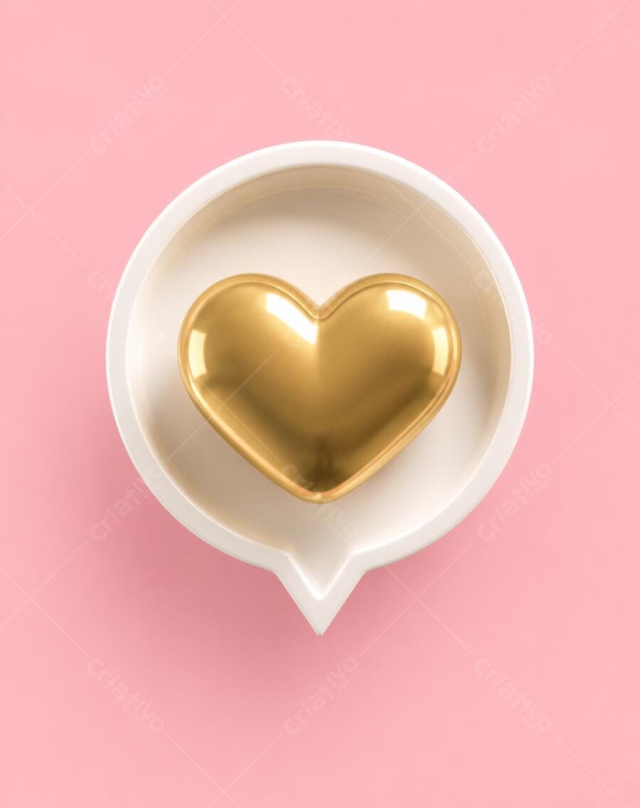 Foto Coração Dourado Balão de Fala Rosa Claro
