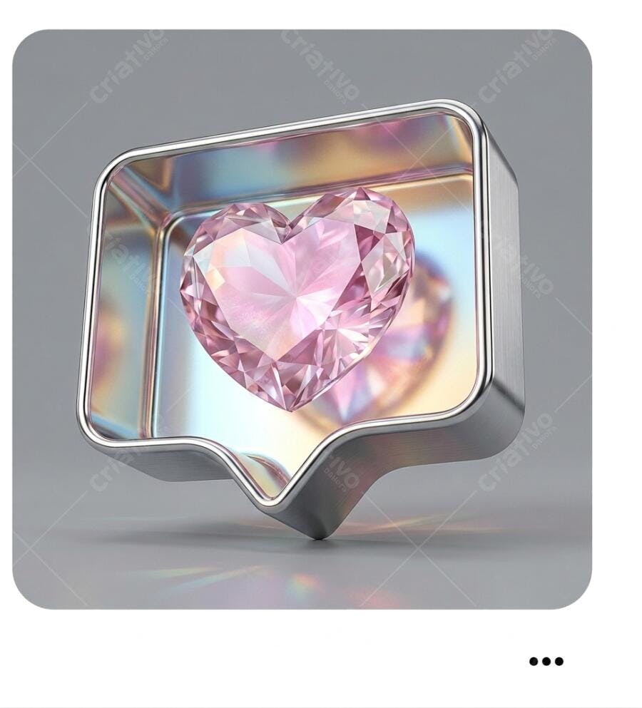 Foto Ícone Coração Diamante Rosa Notificação Like 3D